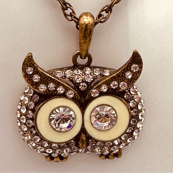 Owl Rhinestone Pendant on Long Chain - Picture 2 of 15